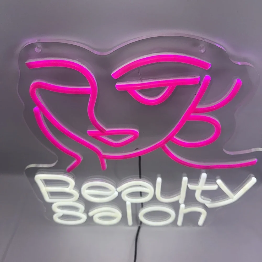 ED Neon Beauty Salon Sign Pink White Wall Light 16 x 15 Vanity Spa Nail Decor